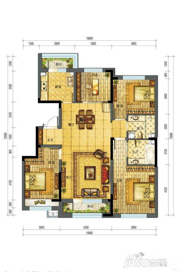 中国铁建花语城4室2厅2卫132㎡户型图