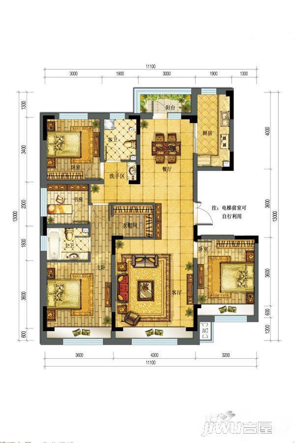 中国铁建花语城3室2厅2卫135㎡户型图