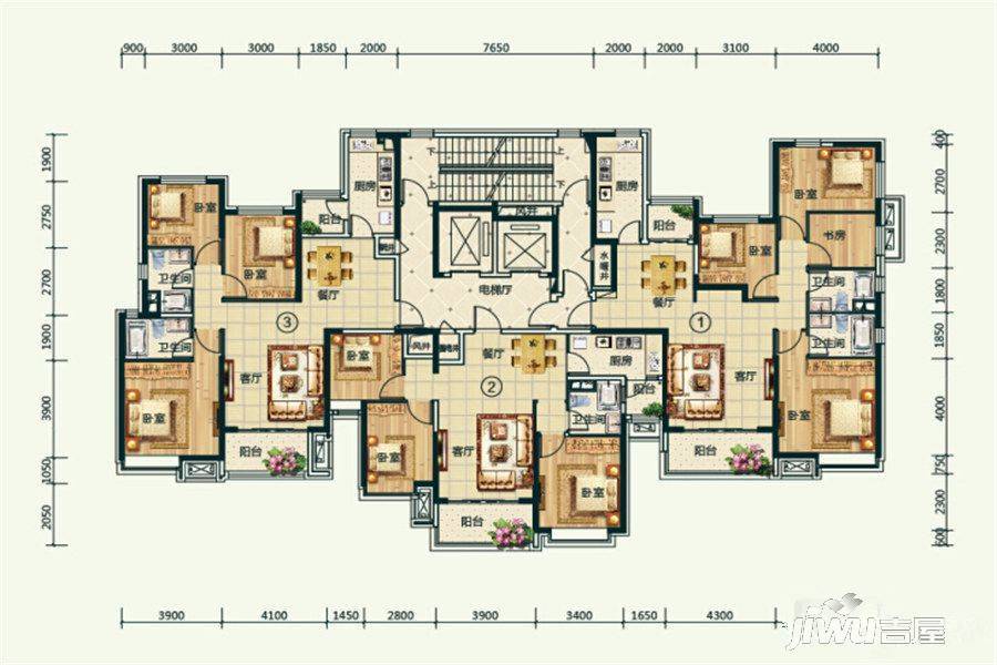 恒大首府4室2厅2卫150㎡户型图