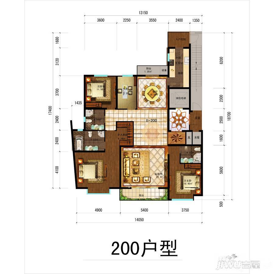 长春国际金融中心4室2厅3卫200㎡户型图