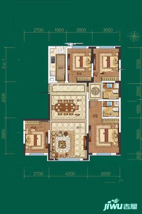 龙腾香格里22期4室2厅2卫116㎡户型图