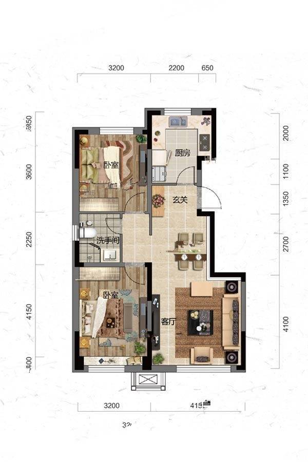 保利堂悦2室2厅1卫88㎡户型图