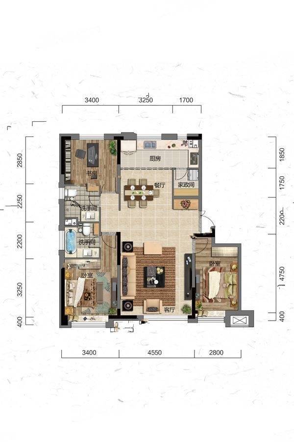 保利堂悦3室2厅2卫124㎡户型图