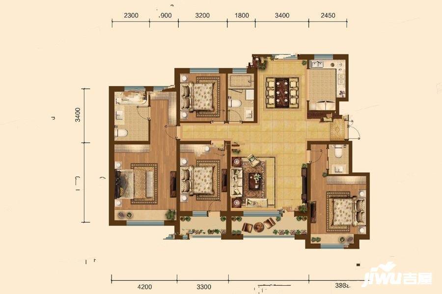 奥体玉园4室3厅3卫170㎡户型图