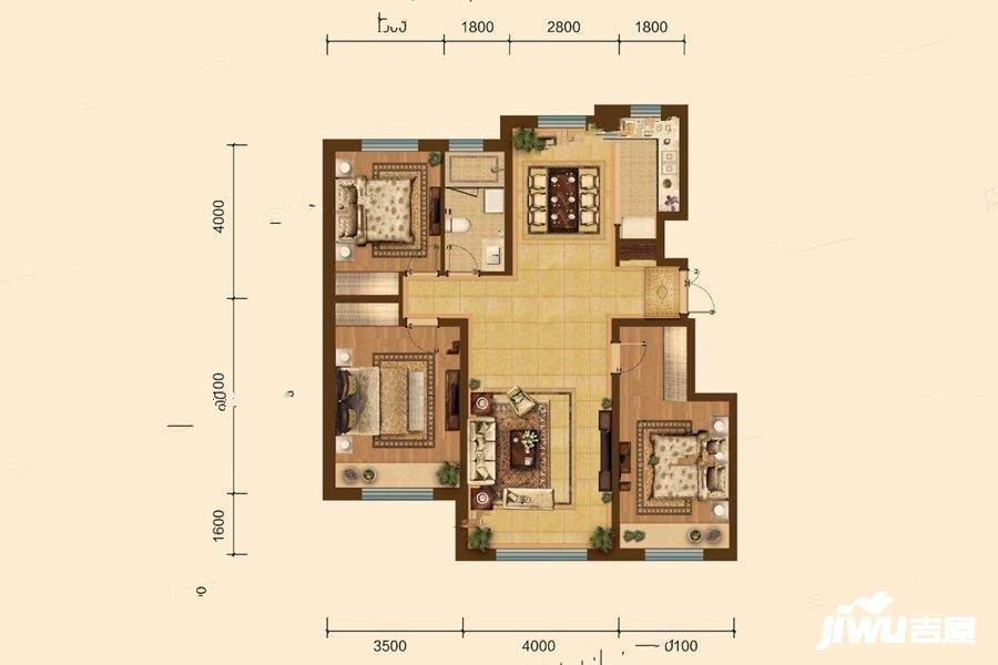 奥体玉园3室2厅1卫115㎡户型图