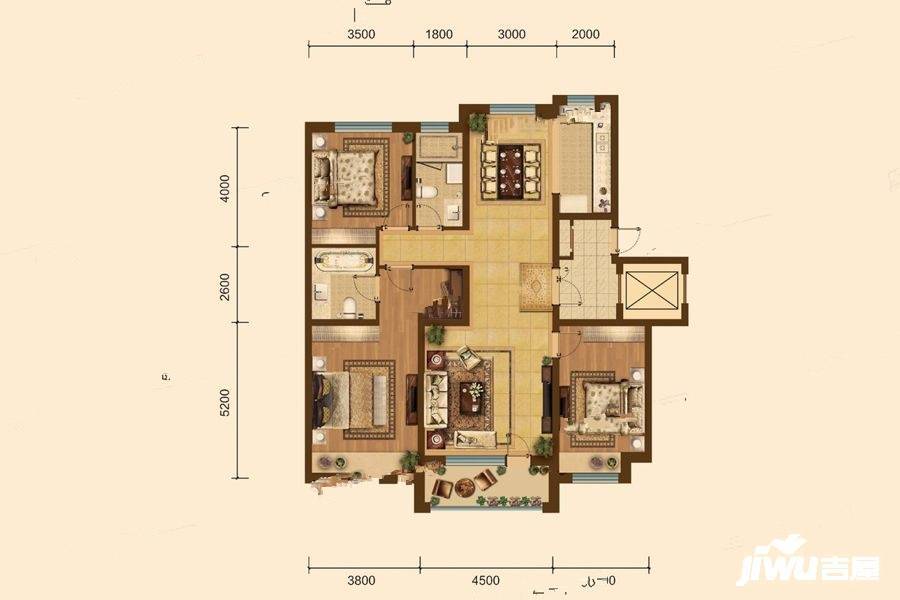 奥体玉园3室2厅2卫142㎡户型图