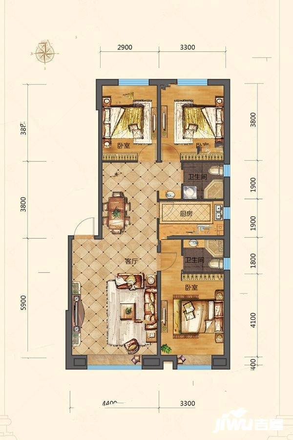 德辉首府3室2厅2卫113㎡户型图