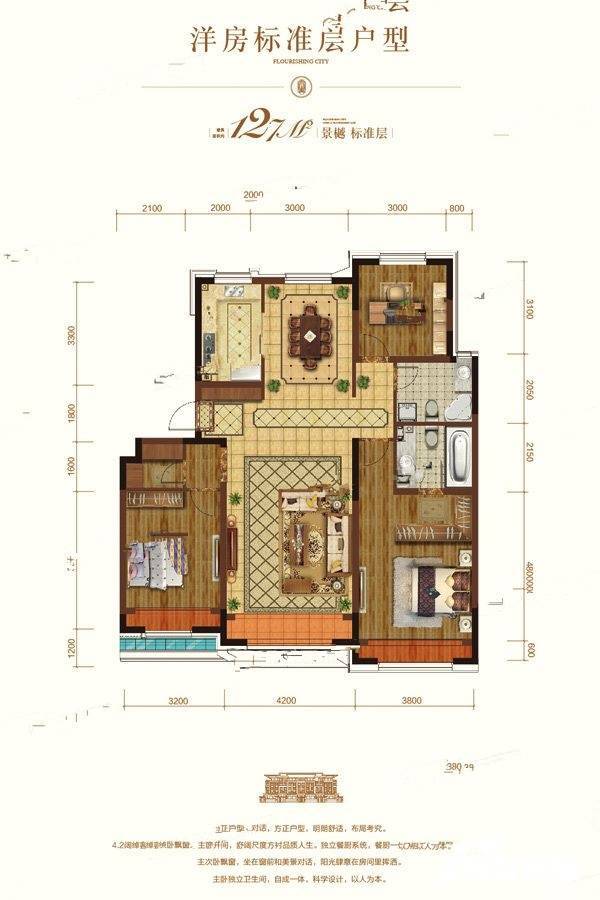 中海盛世城3室2厅2卫127㎡户型图