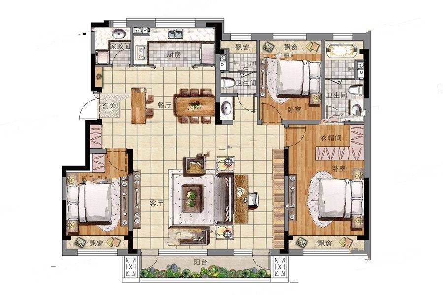 万科新都会3室2厅2卫140㎡户型图