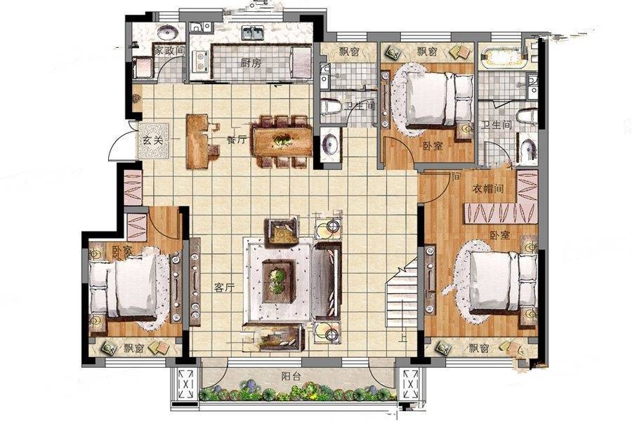 万科新都会4室2厅3卫170㎡户型图