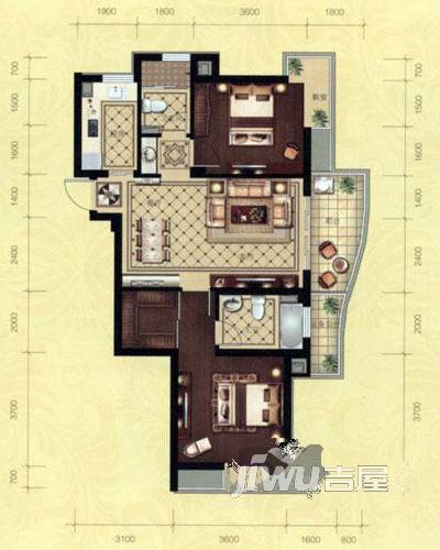 卧龙天香华庭2室2厅2卫97.4㎡户型图