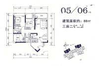 裕邦新外滩3室2厅5卫88㎡户型图