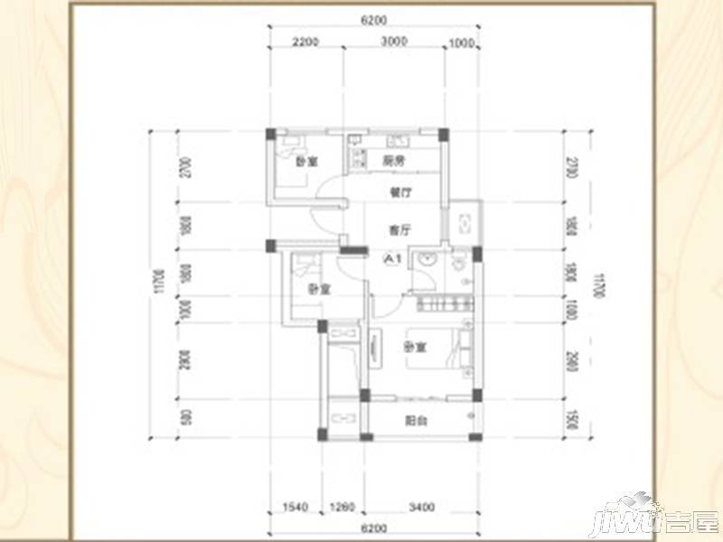 东欣家园3室1厅1卫60.8㎡户型图