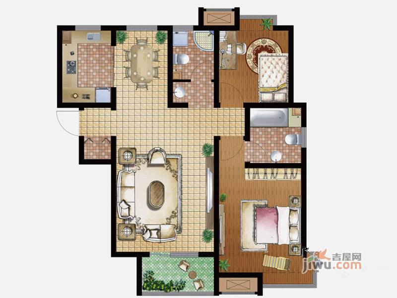 武清五一阳光2室2厅2卫100.3㎡户型图