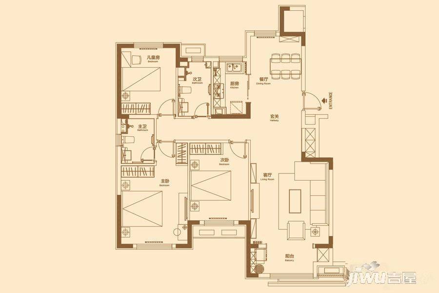 万科南湖郡3室2厅2卫124㎡户型图