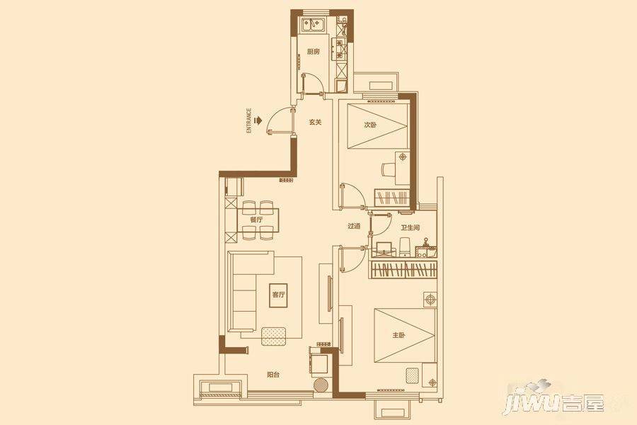 万科南湖郡2室2厅1卫85㎡户型图