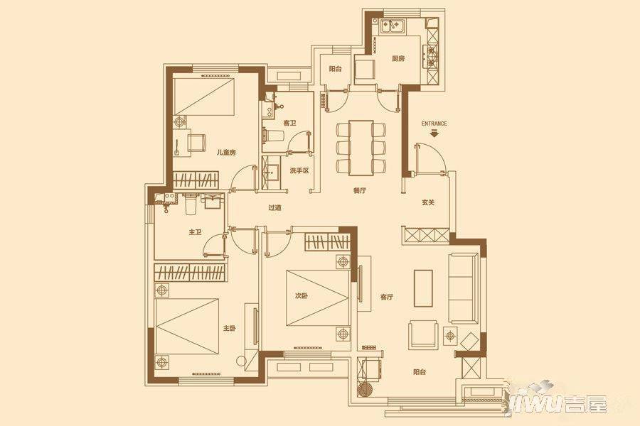 万科南湖郡3室2厅2卫129㎡户型图