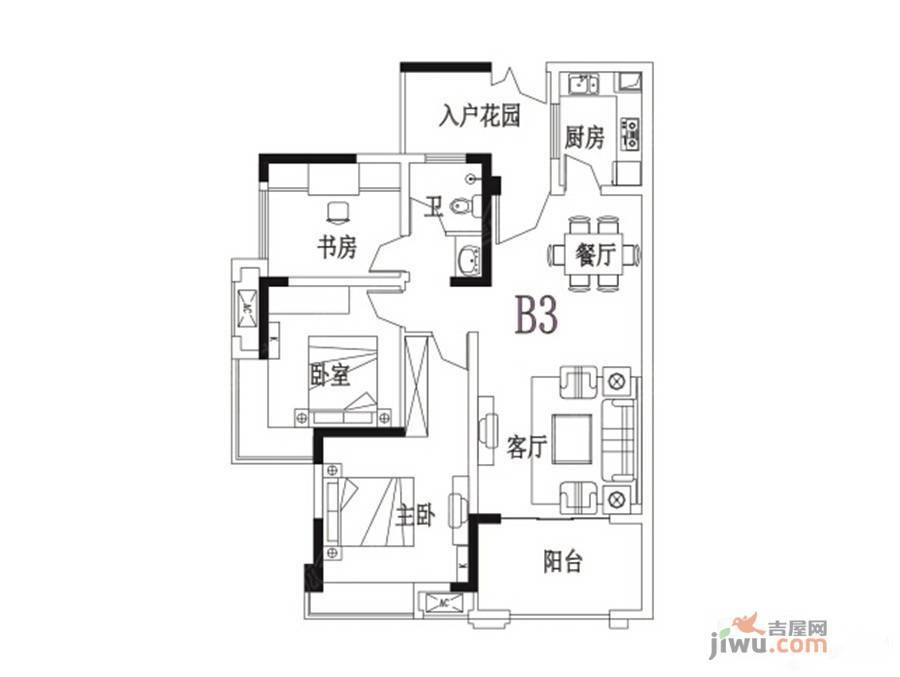 广天颐城3室2厅2卫126㎡户型图