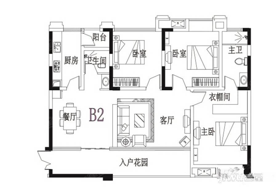 广天颐城3室2厅2卫126㎡户型图