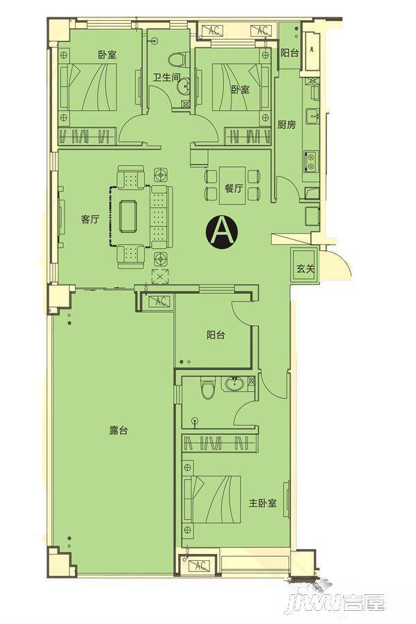 昌建广场3室2厅2卫135㎡户型图