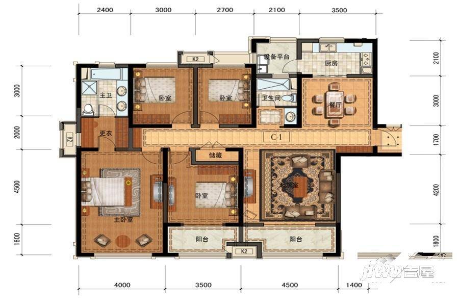 长申玉2期西院4室2厅2卫182.8㎡户型图