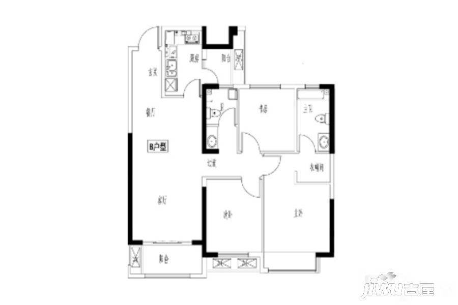 天鑫澜庭叙3室2厅2卫108.5㎡户型图