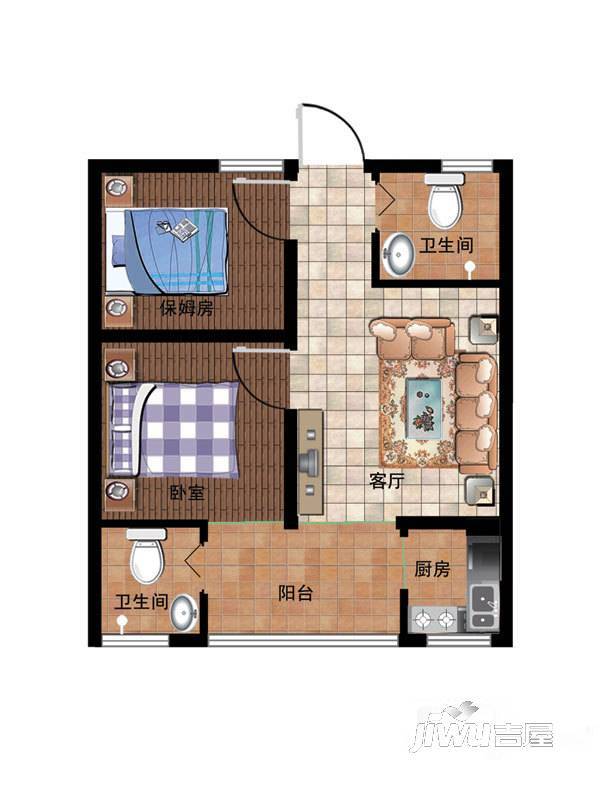 名门俏江南2室1厅2卫77㎡户型图