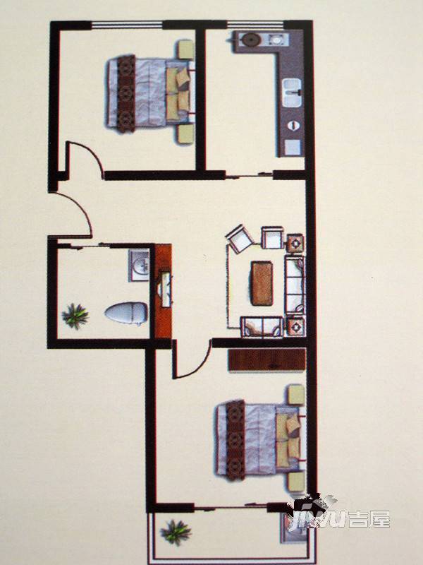 北晨嘉园2室1厅1卫60.5㎡户型图