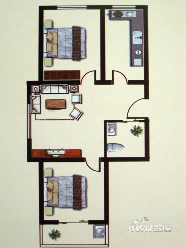 北晨嘉园2室1厅1卫60.5㎡户型图