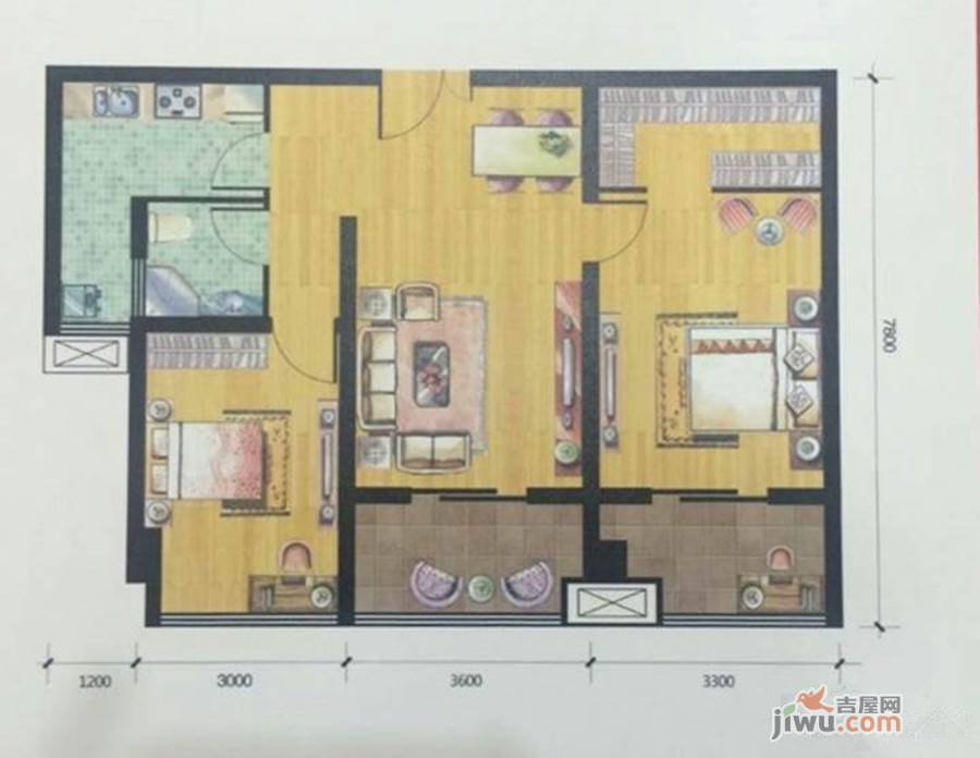 百嘉汇2室1厅1卫110.3㎡户型图