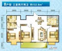 宏江国际公寓3室2厅2卫132.8㎡户型图