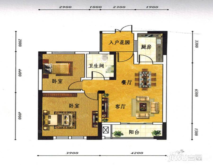 汉仕公馆2室2厅1卫98㎡户型图