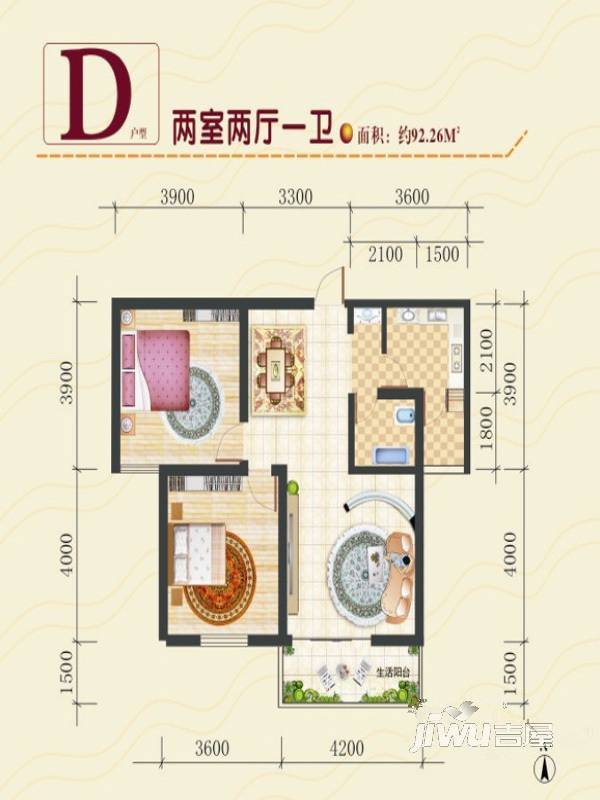 光辉社区·汉江国际普通住宅92㎡户型图