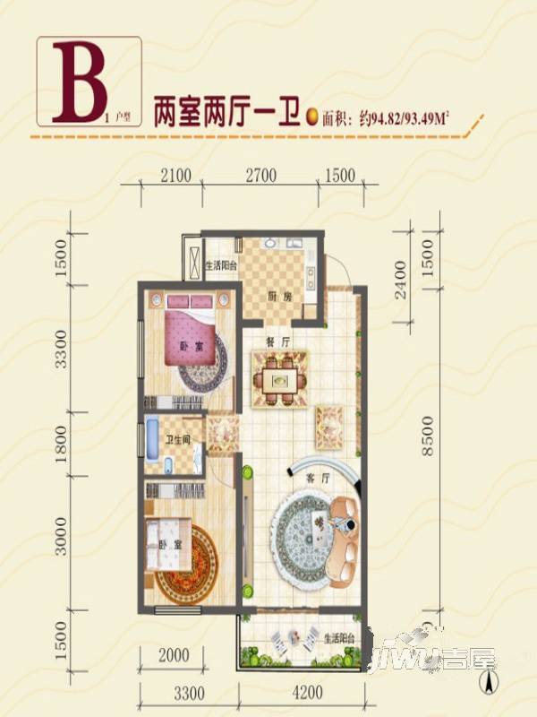 光辉社区·汉江国际普通住宅94㎡户型图