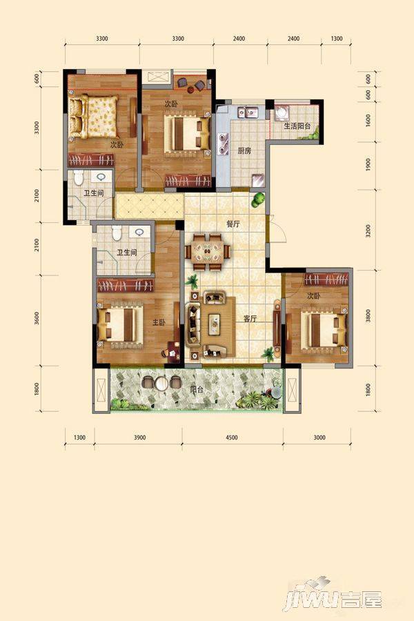 漢江首府4室2厅2卫141.3㎡户型图