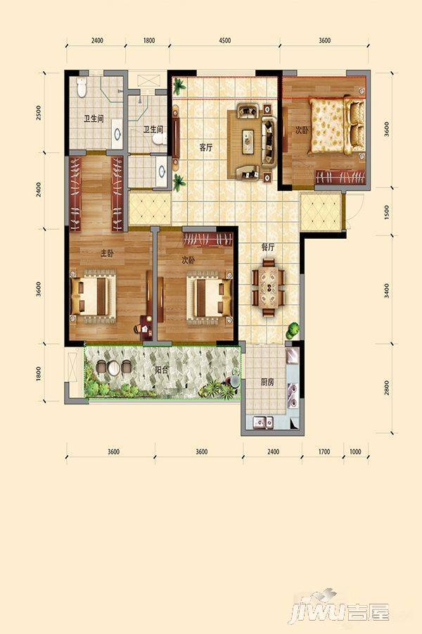 漢江首府3室2厅2卫131㎡户型图