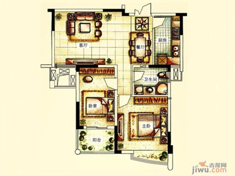 滨江·六合盛世3室2厅1卫89.9㎡户型图