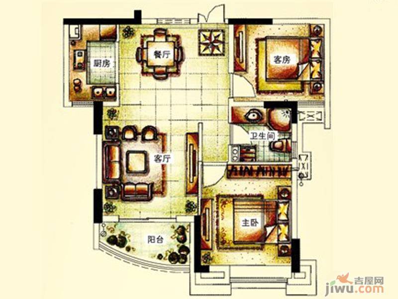 滨江·六合盛世3室2厅1卫80.5㎡户型图