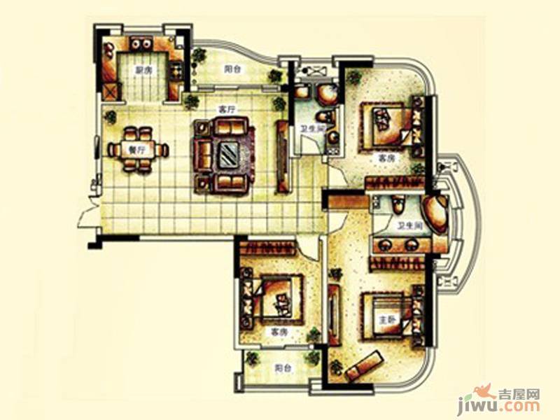 滨江·六合盛世3室2厅2卫142.3㎡户型图