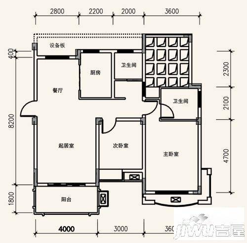 保集半岛2室2厅1卫94.3㎡户型图