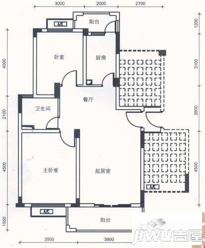 保集半岛2室2厅1卫84㎡户型图