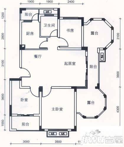 保集半岛3室2厅1卫86.3㎡户型图