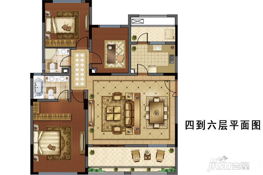 红谷十二庭珑庭3室2厅2卫130㎡户型图