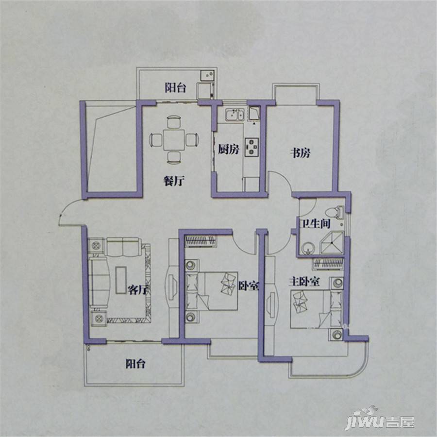 龙湾国际3室2厅1卫111㎡户型图