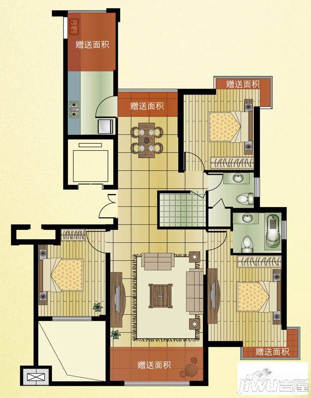 紫金城3室2厅2卫138㎡户型图