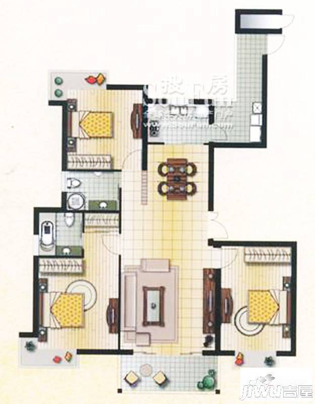 紫金城3室2厅2卫135㎡户型图