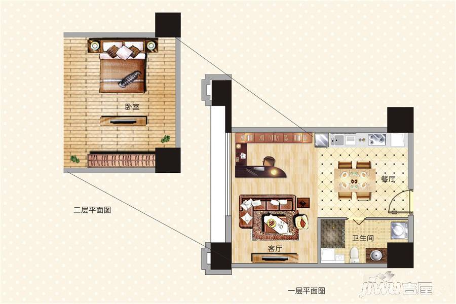 城泰湖韵天成1室1厅1卫54.4㎡户型图