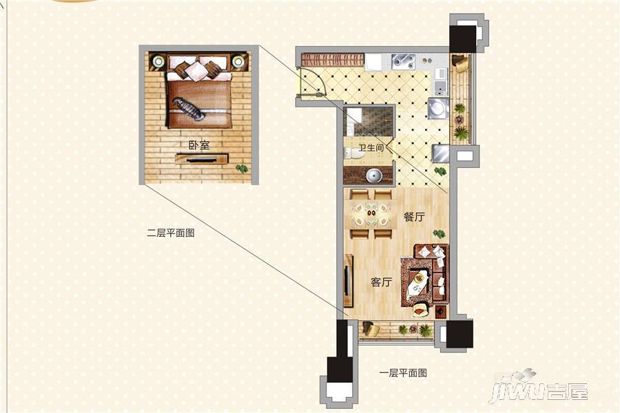 城泰湖韵天成1室1厅1卫49.6㎡户型图