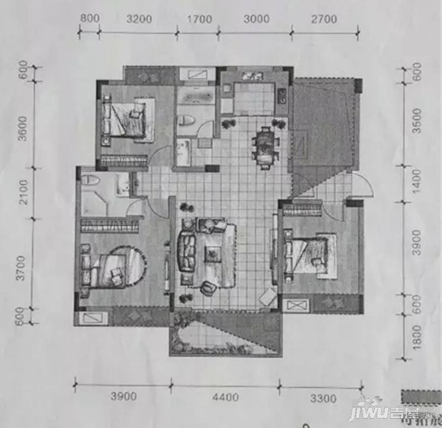 瑶湖豪宅商铺3室2厅2卫111.6㎡户型图