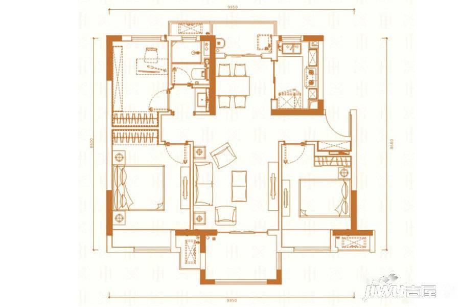 万科金域国际3室2厅1卫88㎡户型图